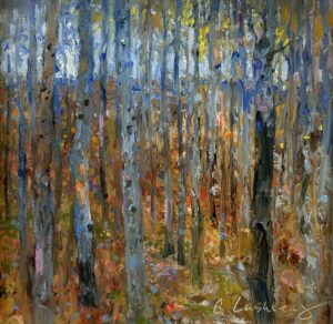 SOLD Christine Lashley, "Peaceful Autumn", 8" x 8" , Oil on Gessobord