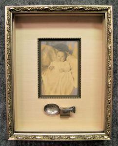 Hinged Shadow Box with Removable Silver Baby Spoon