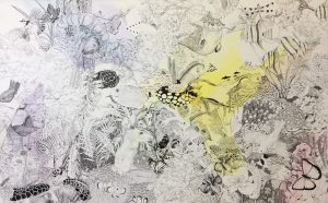 Natalie Jackson, "Before the Waters Parts", 36" x 48", Acrylic and Ink Pen on Canvas